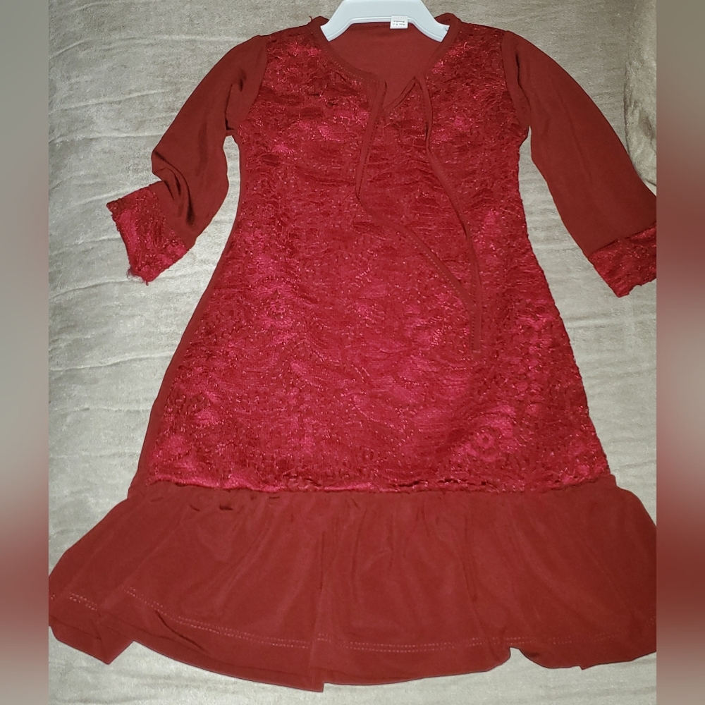 Dzakira Burgundy Lace Abaya with scarf size NB